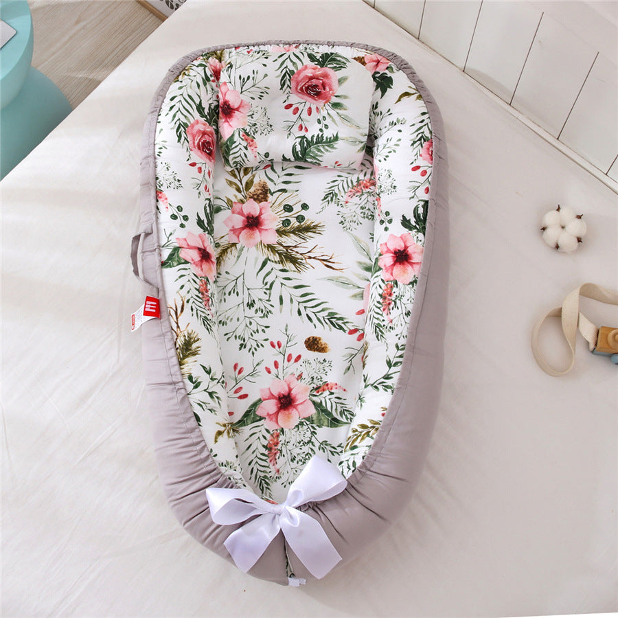 Portable Cotton Newborn Baby Lounger Pillow Breathable Adjustable Travel Bed