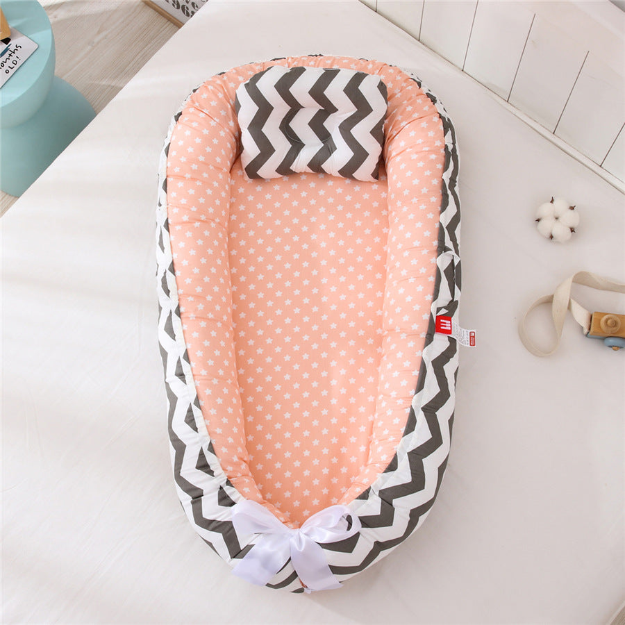 Portable Cotton Newborn Baby Lounger Pillow Breathable Adjustable Travel Bed