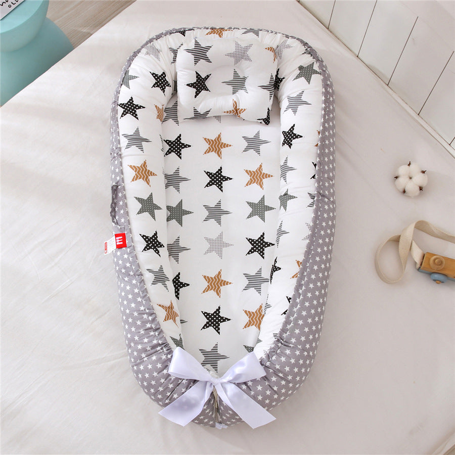 Portable Cotton Newborn Baby Lounger Pillow Breathable Adjustable Travel Bed