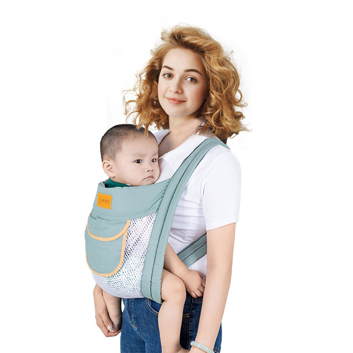 Baby Newborn Portable Sling Carrier Breathable Mesh Pocket Cross Straps Safety Sling with Foldable Hood