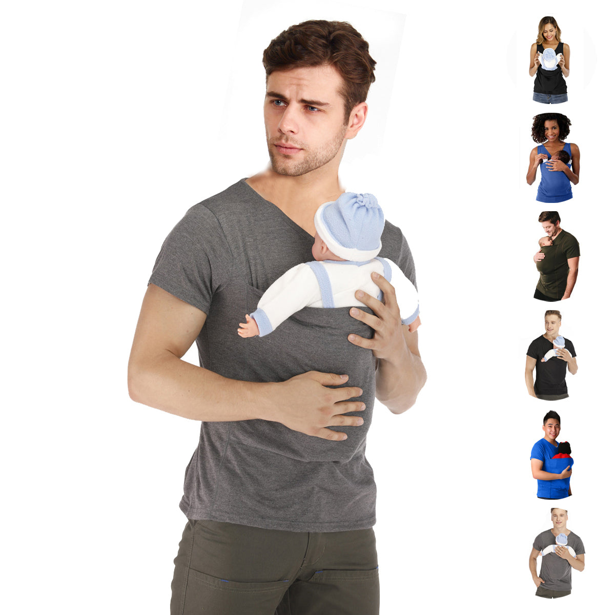 Kangaroo Mom Dad Pouch Baby Carrier Casual Style Round Neck T-Shirt