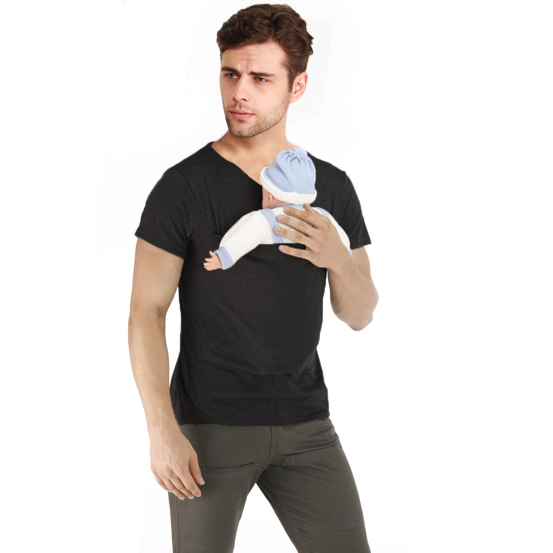 Kangaroo Mom Dad Pouch Baby Carrier Casual Style Round Neck T-Shirt