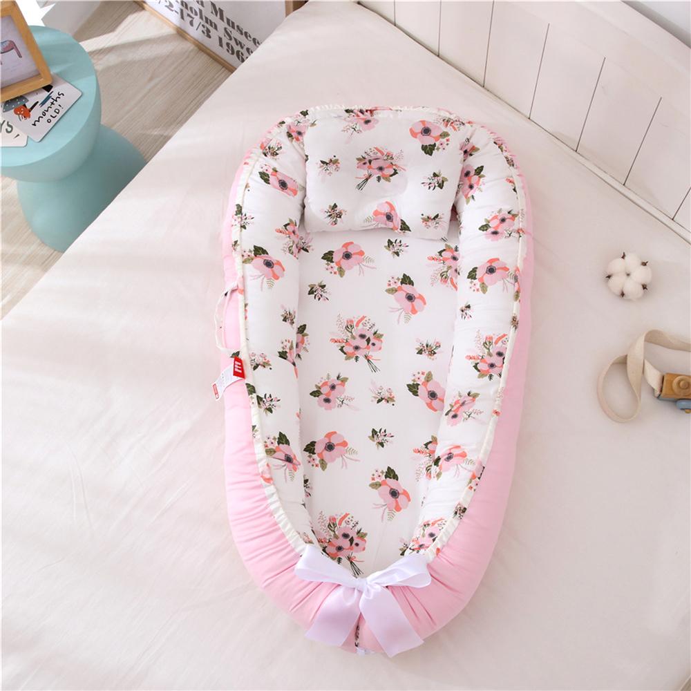 Portable Cotton Newborn Baby Lounger Pillow Breathable Adjustable Travel Bed