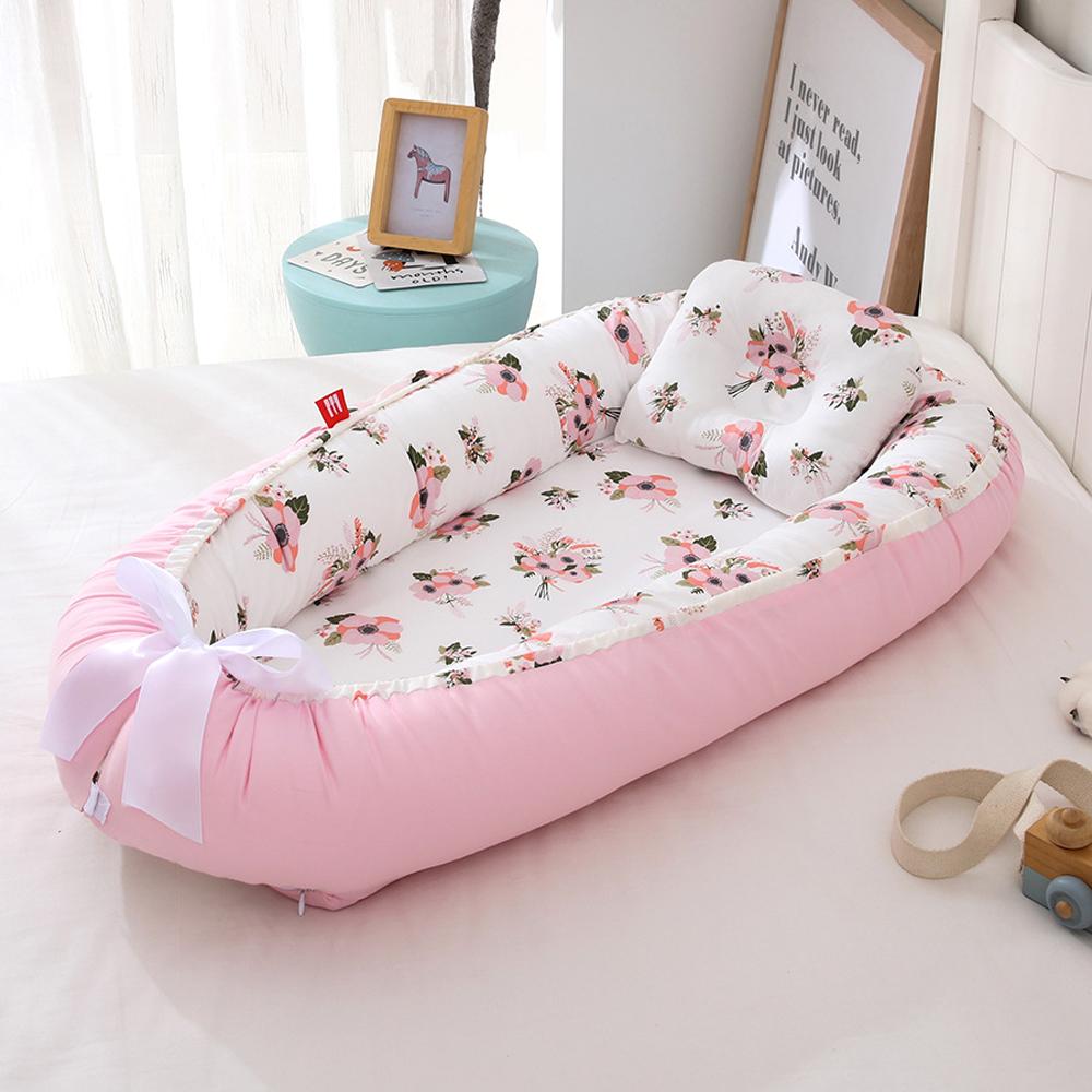 Portable Cotton Newborn Baby Lounger Pillow Breathable Adjustable Travel Bed