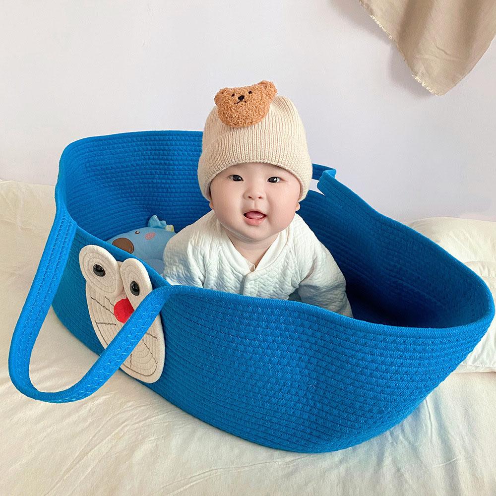 Portable Baby Moses Basket for Carrier Cotton Rope Woven Crib Newborn Sleeping Bed Cradle Bassinet Nursery Decor with Soft Pad & Pillow