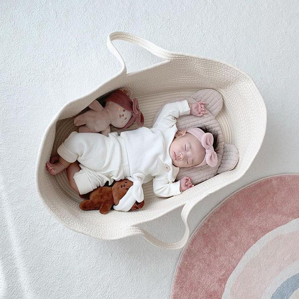 Portable Baby Moses Basket for Carrier Cotton Rope Woven Crib Newborn Sleeping Bed Cradle Bassinet Nursery Decor with Soft Pad & Pillow