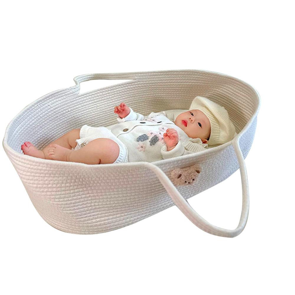 Portable Baby Moses Basket for Carrier Cotton Rope Woven Crib Newborn Sleeping Bed Cradle Bassinet Nursery Decor with Soft Pad & Pillow