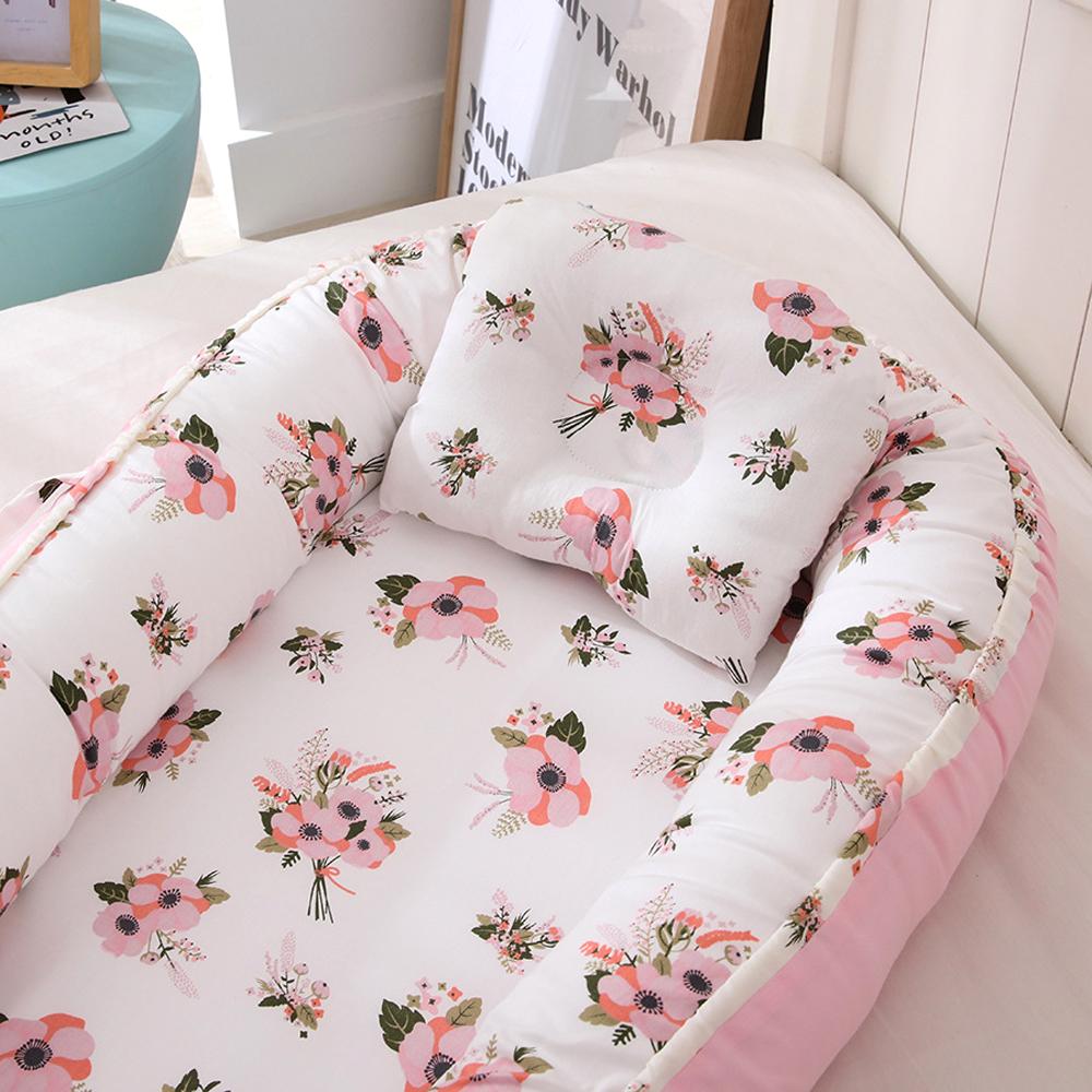 Portable Cotton Newborn Baby Lounger Pillow Breathable Adjustable Travel Bed